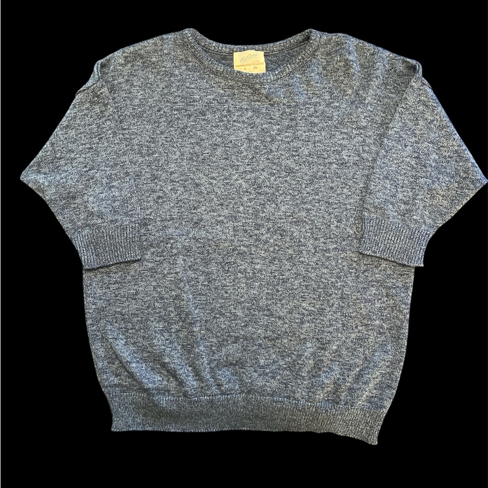 Vintage Mariposa Blue Heather Knit Short Sleeve Sweater Made in Canada M